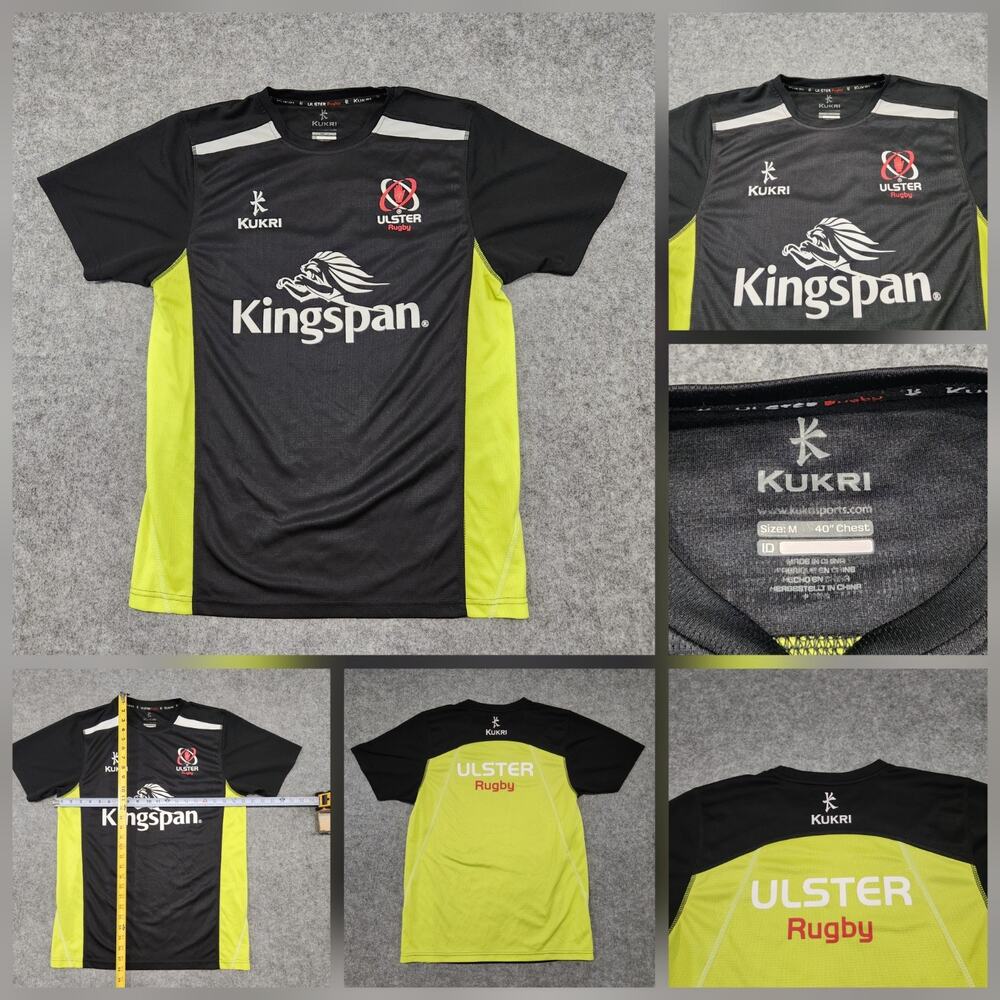 Ulster Rugby Kukri Mens M Medium Training‎ Jersey T Shirt Black Green Kingspan